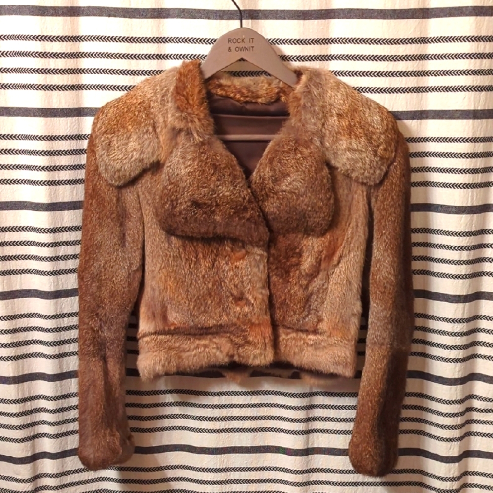 Vintage Handmade Rabbit Fur Crop Jacket